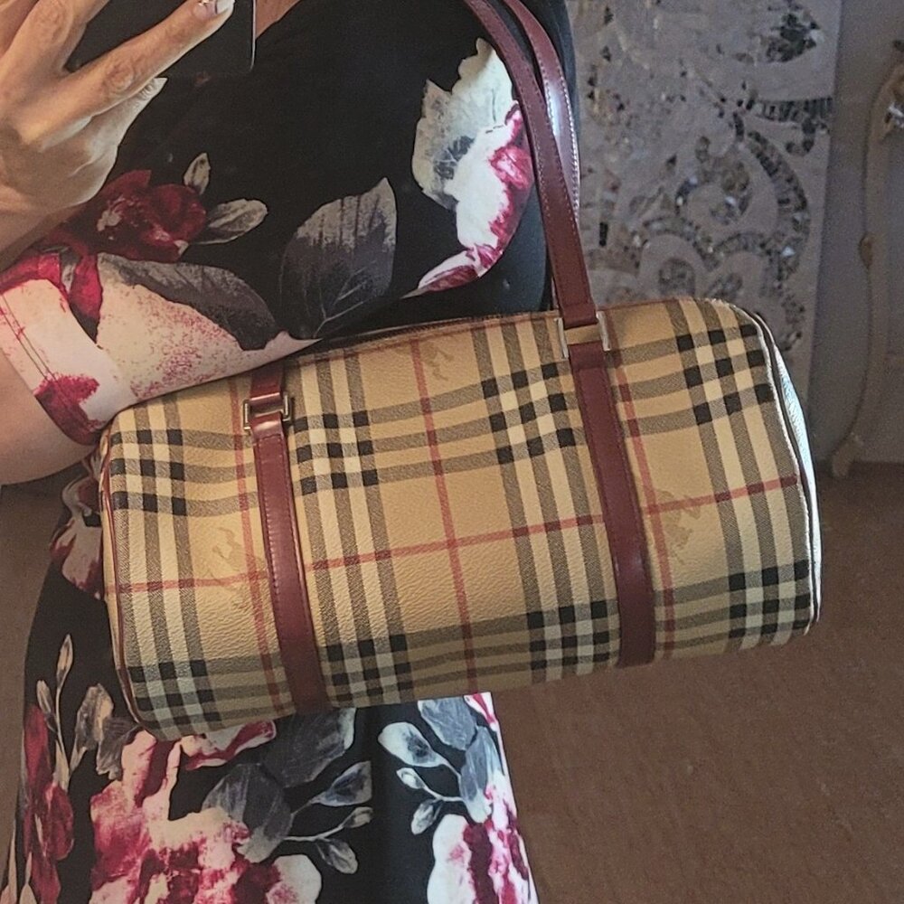 Burberry*Nova Check*Barrel HandBag * Leather & Coated Canvas